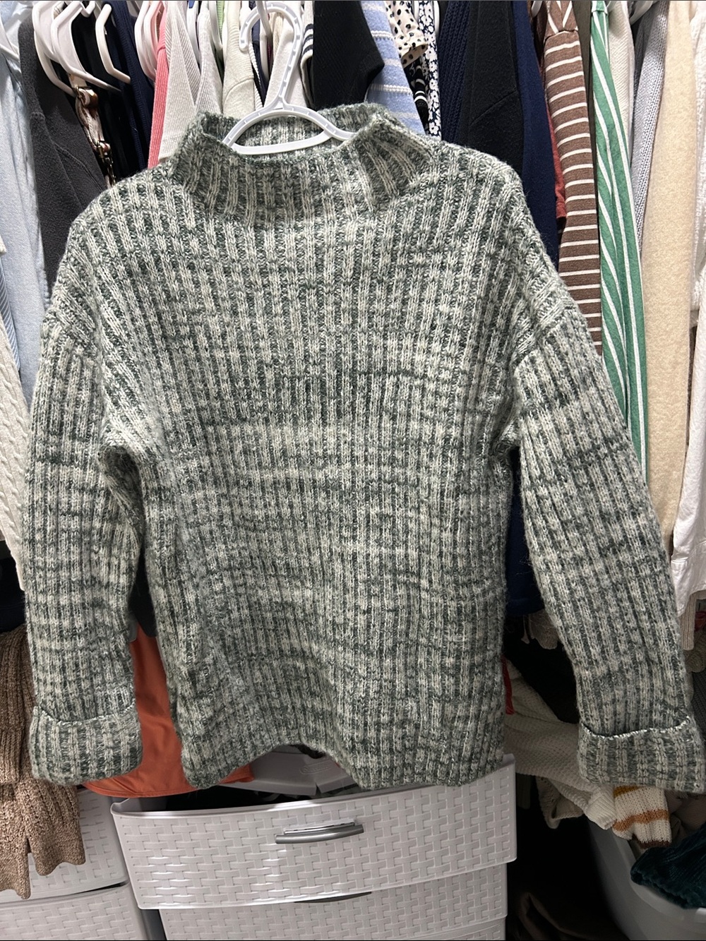 Old Navy Green Heather Ribbed Mockneck Tunic Sweater